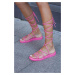 Madamra Women's Fuchsia Lace-up Wrap Puffy Sandals