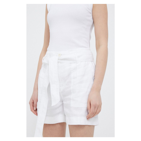 Plátěné kraťasy Lauren Ralph Lauren bílá barva, hladké, high waist, 200862093