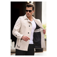 23058 Dewberry Lined Belted Double Breasted Mens Trenchcoat-CREAM