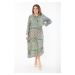Şans Women's Plus Size Colorful Woven Viscose Fabric Front Buttoned Dress