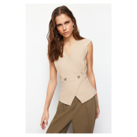 Trendyol Mink Woven Bone Button Detailed Double Breasted Blouse