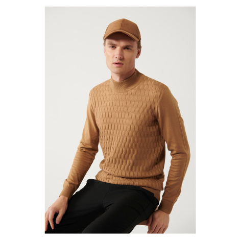 Avva Men's Kamel Knitwear Sweater Half Turtleneck Front Textured Cotton Regular Fit