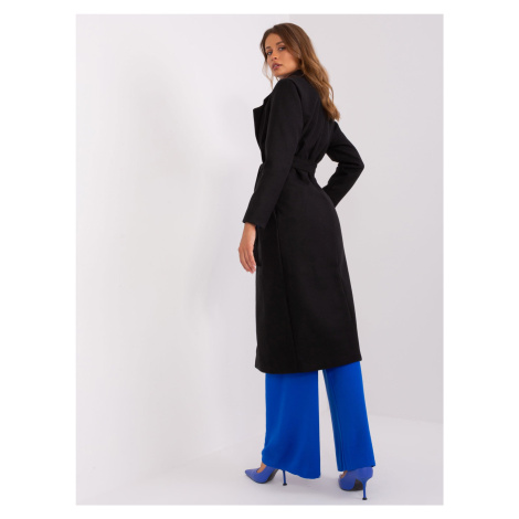 Černý kabát s uvázaným páskem OCH BELLA Fashionhunters