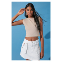 Trendyol Mink Waistband Fitted/Situated Crew Neck Crop Flexible Knitted Blouse