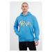 Trendyol Blue Oversize/Wide Cut Hooded Fluffy Printed Fleece/Warm Sweatshirt