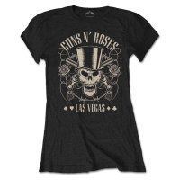 RockOff Guns N' Roses dámské bavlněné tričko: TOP HAT, SKULL & PISTOLS LAS VEGAS - černé