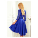 Modré asymetrické midi šaty s krajkou