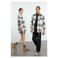 Trendyol Beige Unisex Regular Fit Winter Plaid Checked Lumberjack Jacket Shirt