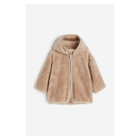 H & M - Plyšová bunda na zip's kapucí - béžová H&M