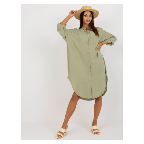 KHAKI KOŠILOVÉ MIDI ŠATY -LIGHT GREEN BASIC