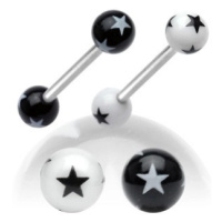 Piercing do jazyka - malé hvězdičky - Barva piercing: Černá - Bílá
