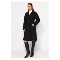 Trendyol Black Oversize Wide Cut Páskový dlouhý stamp Coat