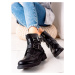 Módní černé  kotníčkové boty dámské na plochém podpatku