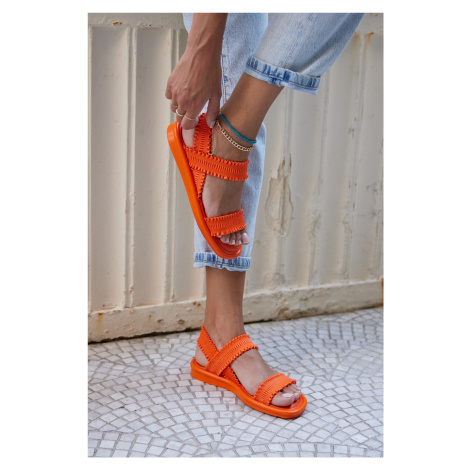 Madamra Women's Orange Drawstring Sandals