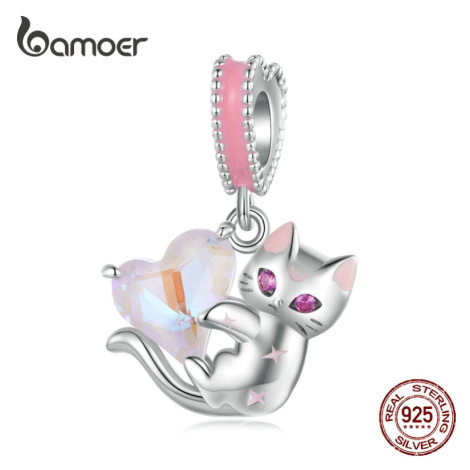 Stříbrný přívěsek růžová kočka LOAMOER