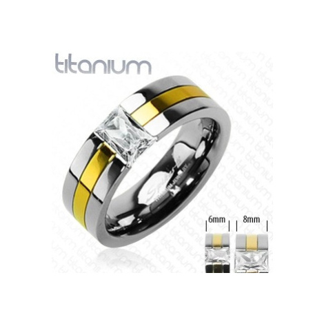 Titanový snubní prsten se zlatým pruhem a zirkonem Šperky eshop
