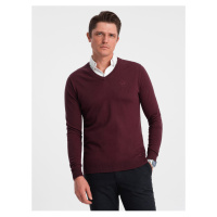 Vínový pánský svetr s košilovým límcem Ombre Clothing