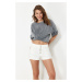 Trendyol White Button Front High Waist Denim Mini Shorts