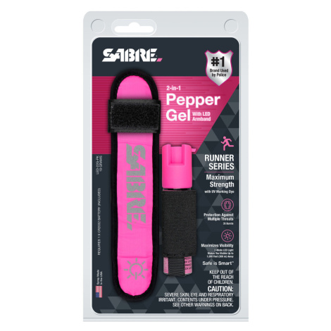 Sada pro běžce 2 in 1 Sabre Red® - obranný sprej + LED páska na ruku – Růžová
