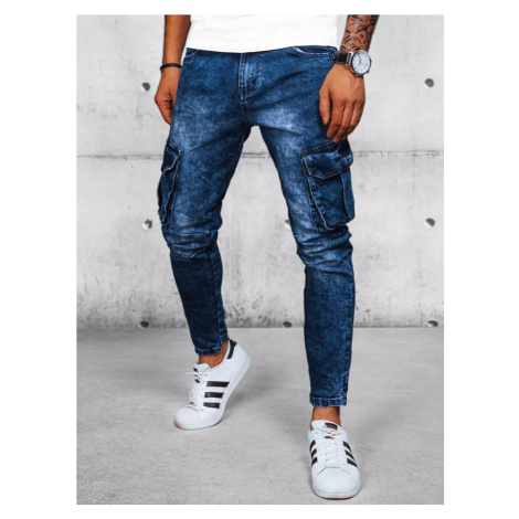 Tmavě modré pánské džínové kalhoty s kapsami Denim vzor BASIC