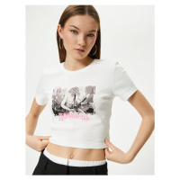 Koton Printed Crop T-Shirt Short Sleeve Crew Neck Cotton