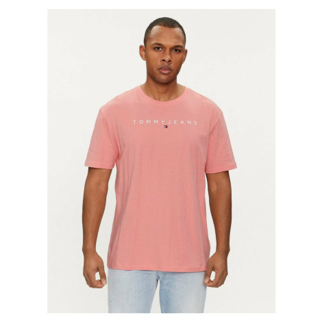 Tommy Jeans pánské růžové tričko LINEAR Tommy Hilfiger