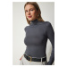 Happiness İstanbul Women's Anthracite High Collar Saran Stretchy Knitted Blouse