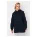 Trendyol Navy Blue Hooded Oversize Raised Knitted Sweatshirt