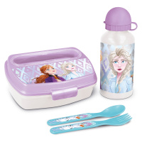 Dárkový set Disney Frozen svačinový box s příborem a láhev 400 ml