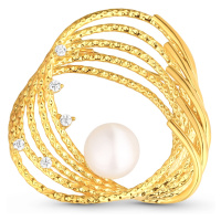 JwL Luxury Pearls Pozlacená perlová brož s pravou perlou a zirkony JL0846