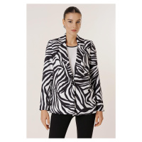 By Saygı One Button Lined Zebra Pattern Comfort Fit Jacket