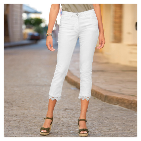 Blancheporte 3/4 úzké kalhoty s macramé lemy bílá