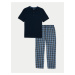 Tmavě modré pánské kostkované pyžamo Marks & Spencer