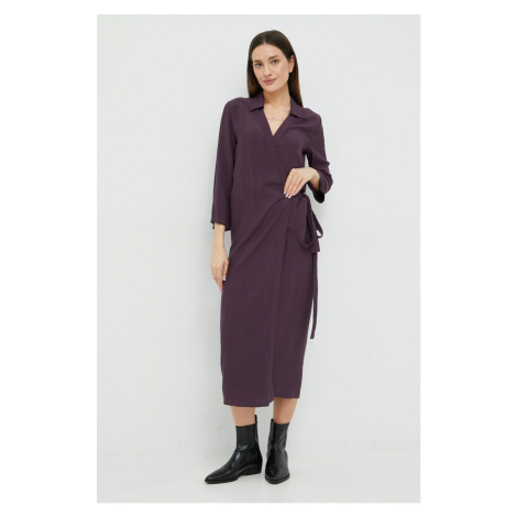 Šaty Sisley fialová barva, maxi
