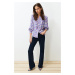 Trendyol Purple High Neck Frilly Chiffon Floral Woven Shirt