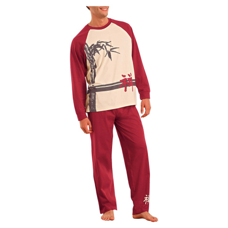 Blancheporte Pánské pyžamo s dlouhými kalhotami, dlouhé rukávy režná/bordó
