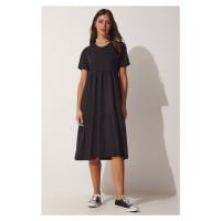 Happiness İstanbul Women's Black V-Neck Summer Comfortable Fit Dress