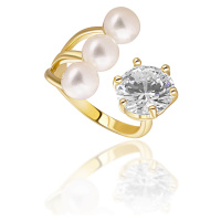 JwL Luxury Pearls Pozlacený prsten s pravými perlami a krystalem JL0694