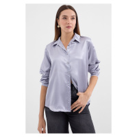 Bigdart 3964 Lightly Flowy Satin Shirt - Lilac