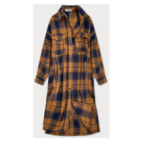 Hnědo-tmavě modrý dámský károvaný košilový kabát (8424)
