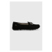 Semišové mokasíny Wojas dámské, černá barva, na plochém podpatku, 4620861