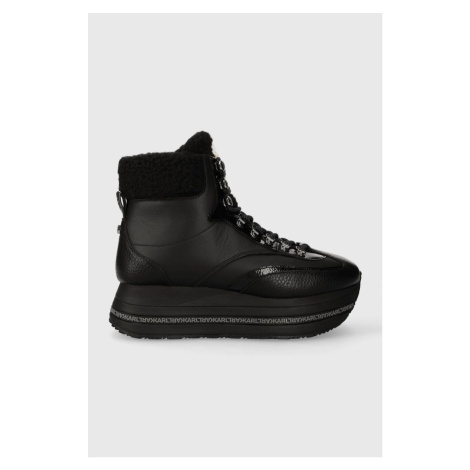Kožené boty Karl Lagerfeld VELOCITA MAX KC dámské, černá barva, na platformě, lehce zateplené, K