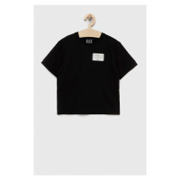 Dětské bavlněné tričko EA7 Emporio Armani černá barva, s potiskem