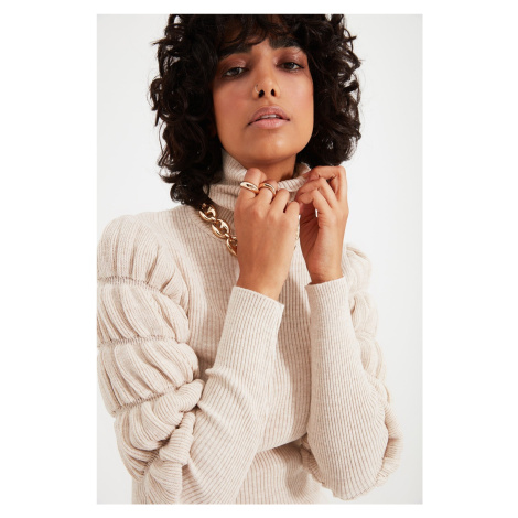 Trendyol Stone Gimped Sleeve Detailed Turtleneck Knitwear Sweater