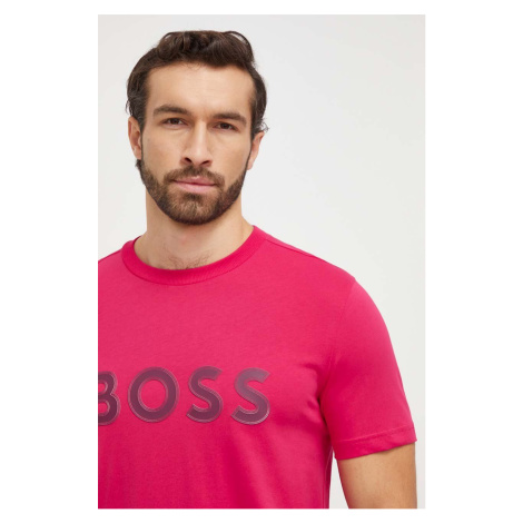 Bavlněné tričko Boss Green růžová barva, s aplikací Hugo Boss