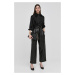 Kožené kalhoty Karl Lagerfeld dámské, černá barva, široké, high waist
