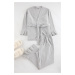 Trendyol Curve Gray Corded Soft Belted Knitted Pajama Set