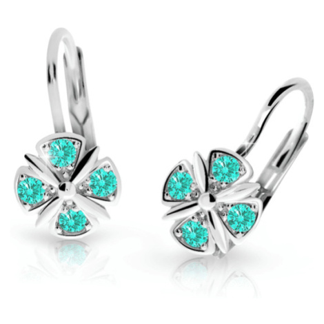 Dětské náušnice Danfil C2245 z bílého zlata s kamínky Mint Green, zapínání klapka