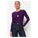 Trendyol Purple Knitted Heart Window/Cut Out Detailed Stud Body