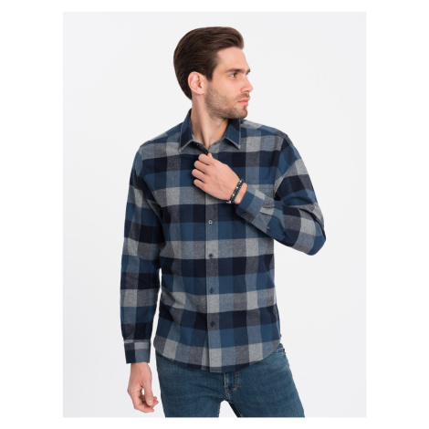 Ombre Men's plaid flannel shirt - blue
